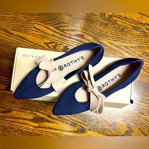 Rothy’s Mary Jane Flats Sapphire Blue w/ Pink Bow 8.5